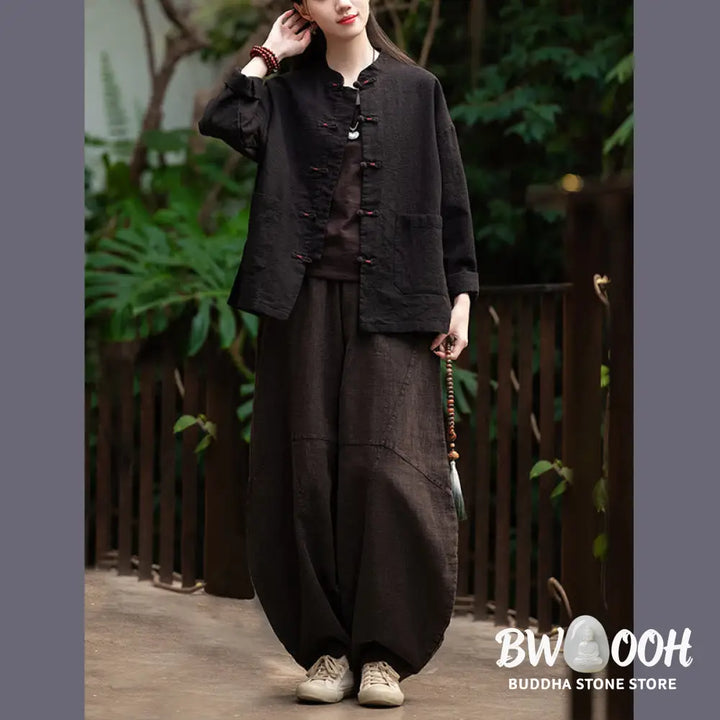 Buddha Stones Frog-Button Shirt Zen Meditation Top Clothing Cotton Linen Jacket - Jacket Shirt