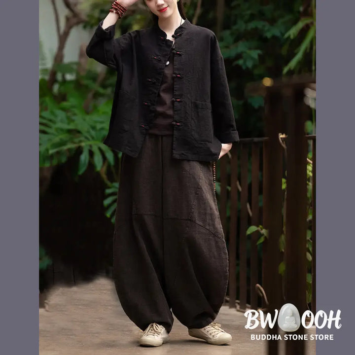 Buddha Stones Frog-Button Shirt Zen Meditation Top Clothing Cotton Linen Jacket - Jacket Shirt
