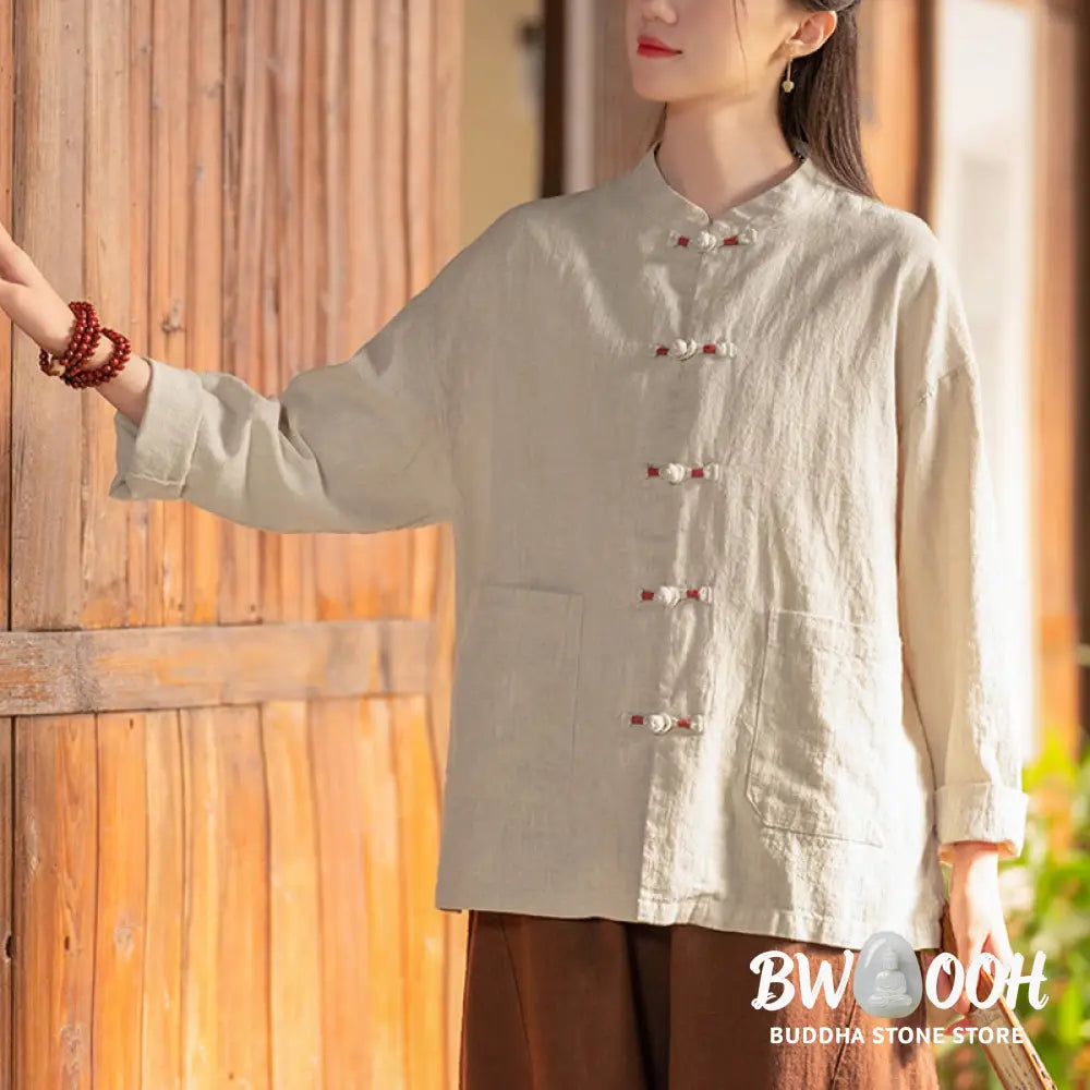 Buddha Stones Frog-Button Shirt Zen Meditation Top Clothing Cotton Linen Jacket - Jacket Shirt