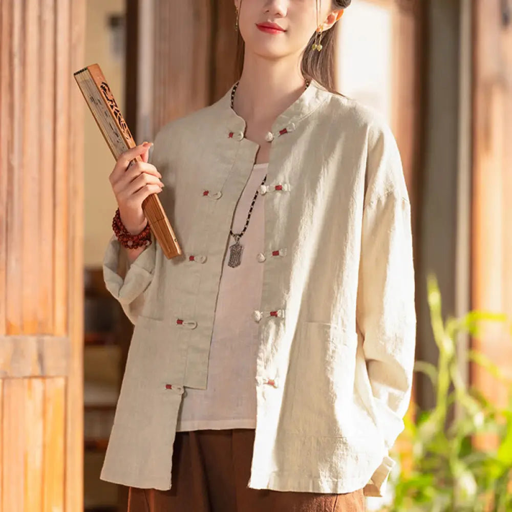 BWOOOH Frog-Button Shirt Zen Meditation Top Clothing Cott