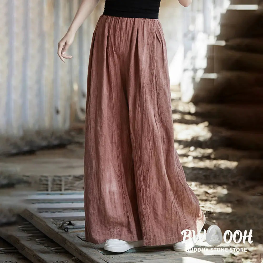 Buddha Stones Frog-Button Sleeveless Cami Midi Dress Ramie Linen Wide Leg Pants With Pockets - Midi Dress&amp;Wide Leg Pants