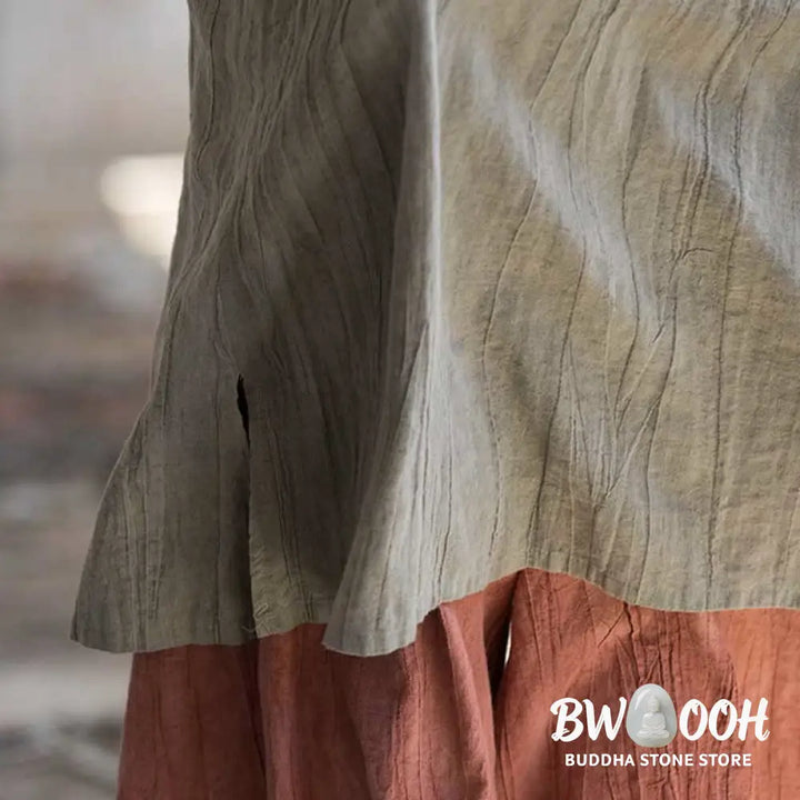 Buddha Stones Frog-Button Sleeveless Cami Midi Dress Ramie Linen Wide Leg Pants With Pockets - Midi Dress&amp;Wide Leg Pants
