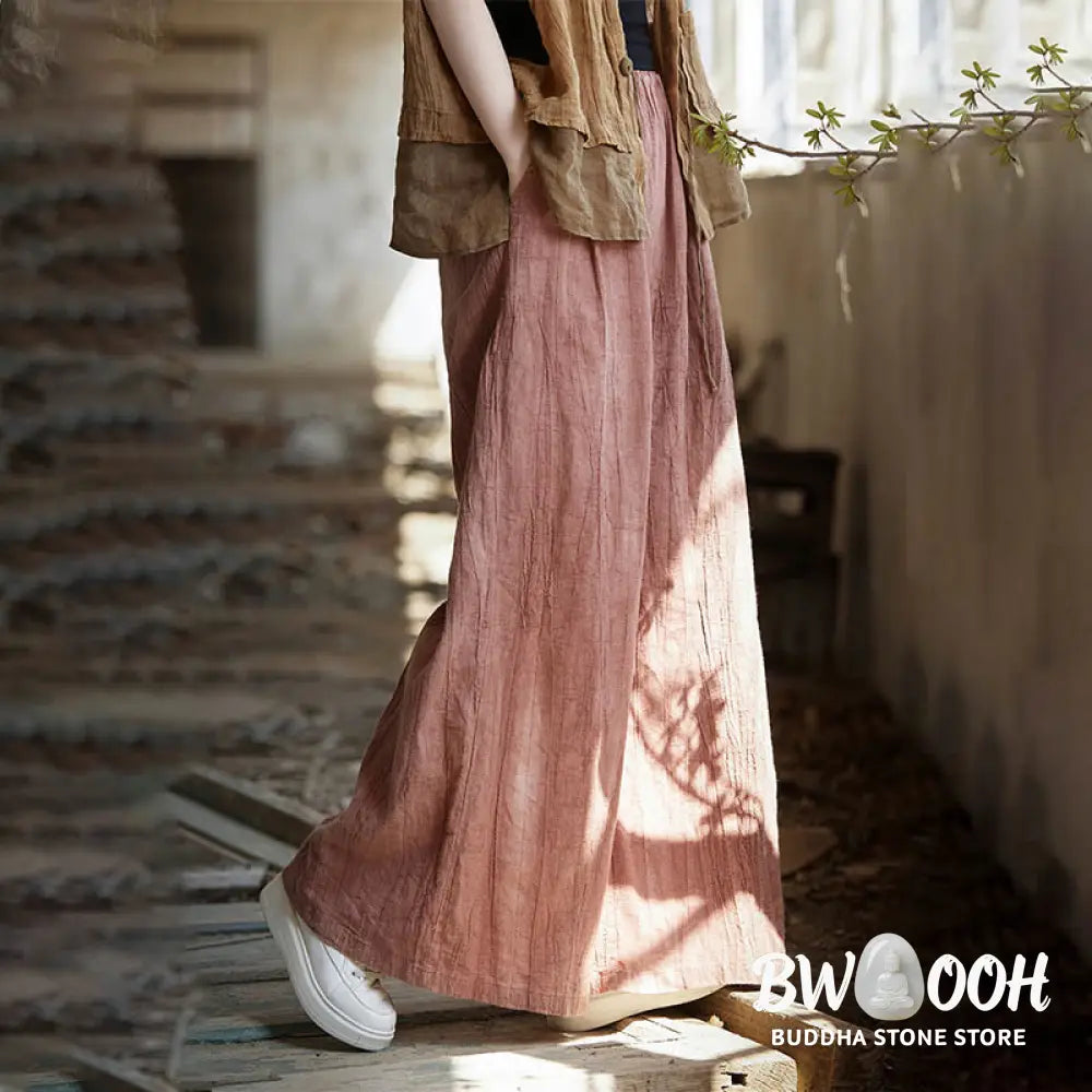 Buddha Stones Frog-Button Sleeveless Cami Midi Dress Ramie Linen Wide Leg Pants With Pockets - Midi Dress&amp;Wide Leg Pants