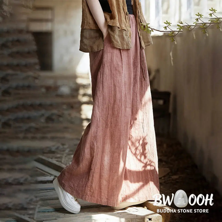 Buddha Stones Frog-Button Sleeveless Cami Midi Dress Ramie Linen Wide Leg Pants With Pockets - Midi Dress&amp;Wide Leg Pants