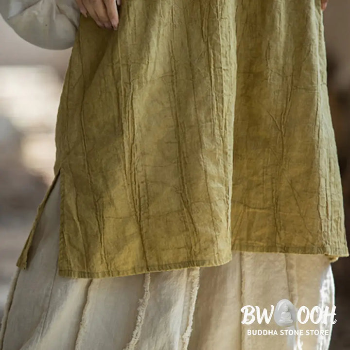 Buddha Stones Frog-Button Sleeveless Cami Midi Dress Ramie Linen Wide Leg Pants With Pockets - Midi Dress&amp;Wide Leg Pants