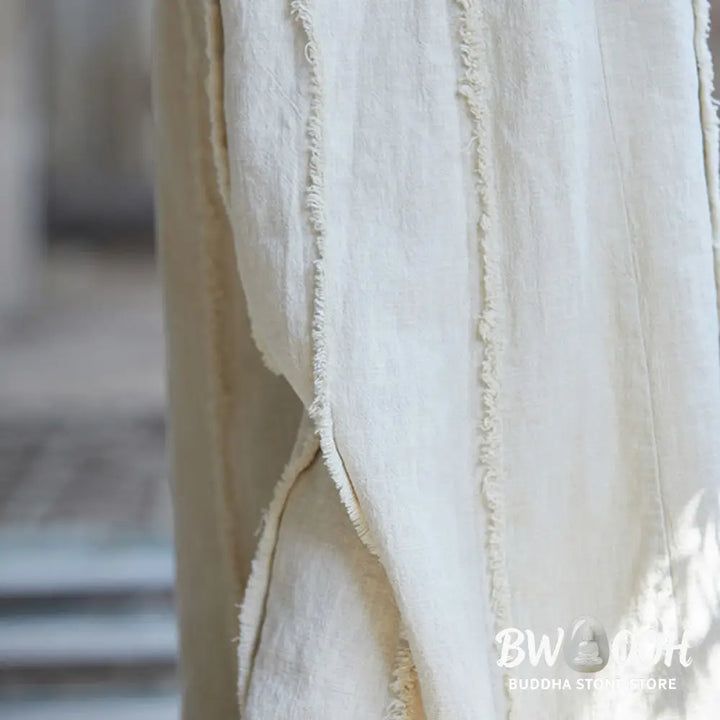 Buddha Stones Frog-Button Sleeveless Cami Midi Dress Ramie Linen Wide Leg Pants With Pockets - Midi Dress&amp;Wide Leg Pants