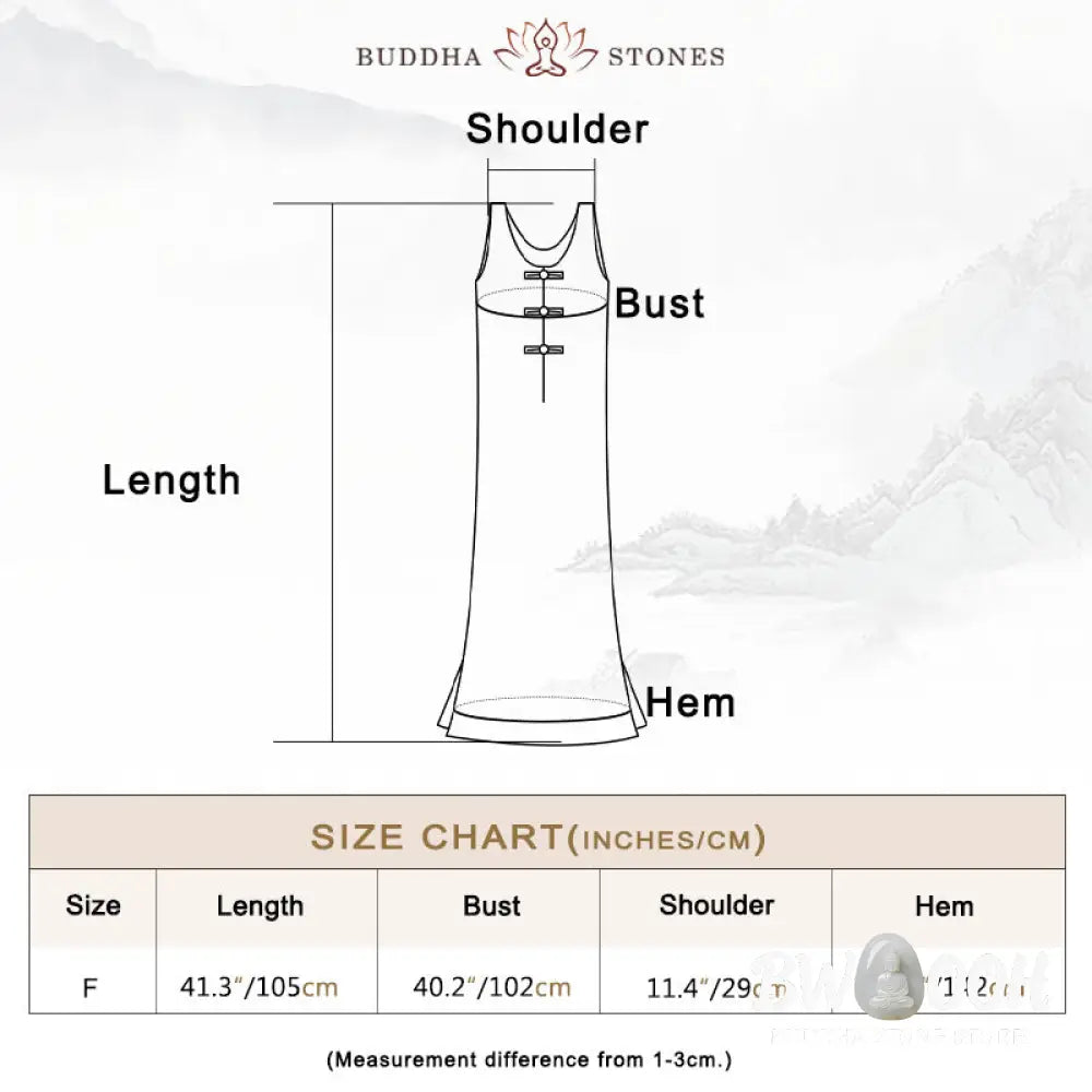 Buddha Stones Frog-Button Sleeveless Cami Midi Dress Ramie Linen Wide Leg Pants With Pockets - Midi Dress&amp;Wide Leg Pants