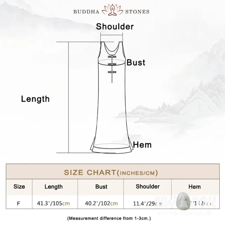 Buddha Stones Frog-Button Sleeveless Cami Midi Dress Ramie Linen Wide Leg Pants With Pockets - Midi Dress&amp;Wide Leg Pants