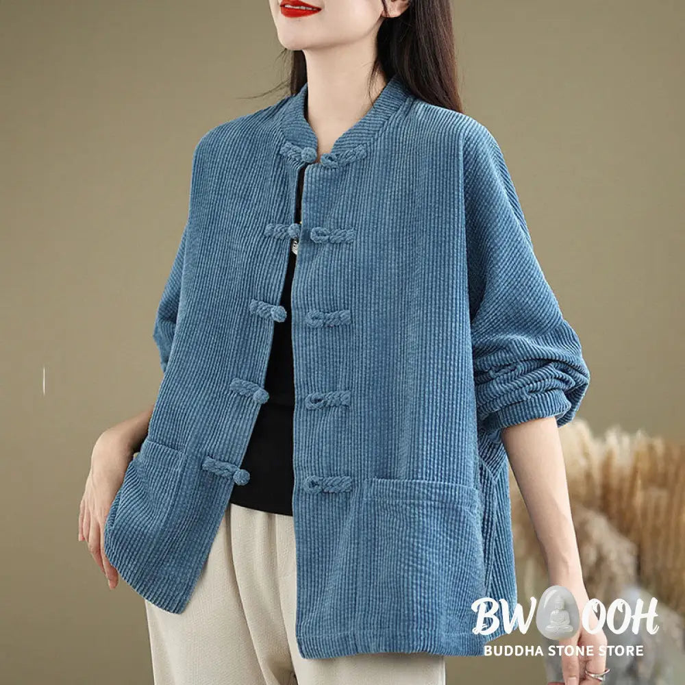 Buddha Stones Frog-button Stand Collar Women’s Corduroy Jacket - Women’s Jacket