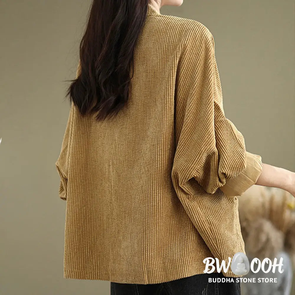 Buddha Stones Frog-button Stand Collar Women’s Corduroy Jacket - Women’s Jacket