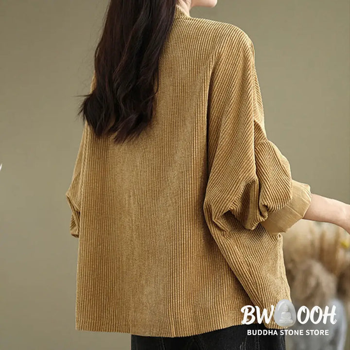 Buddha Stones Frog-button Stand Collar Women’s Corduroy Jacket - Women’s Jacket