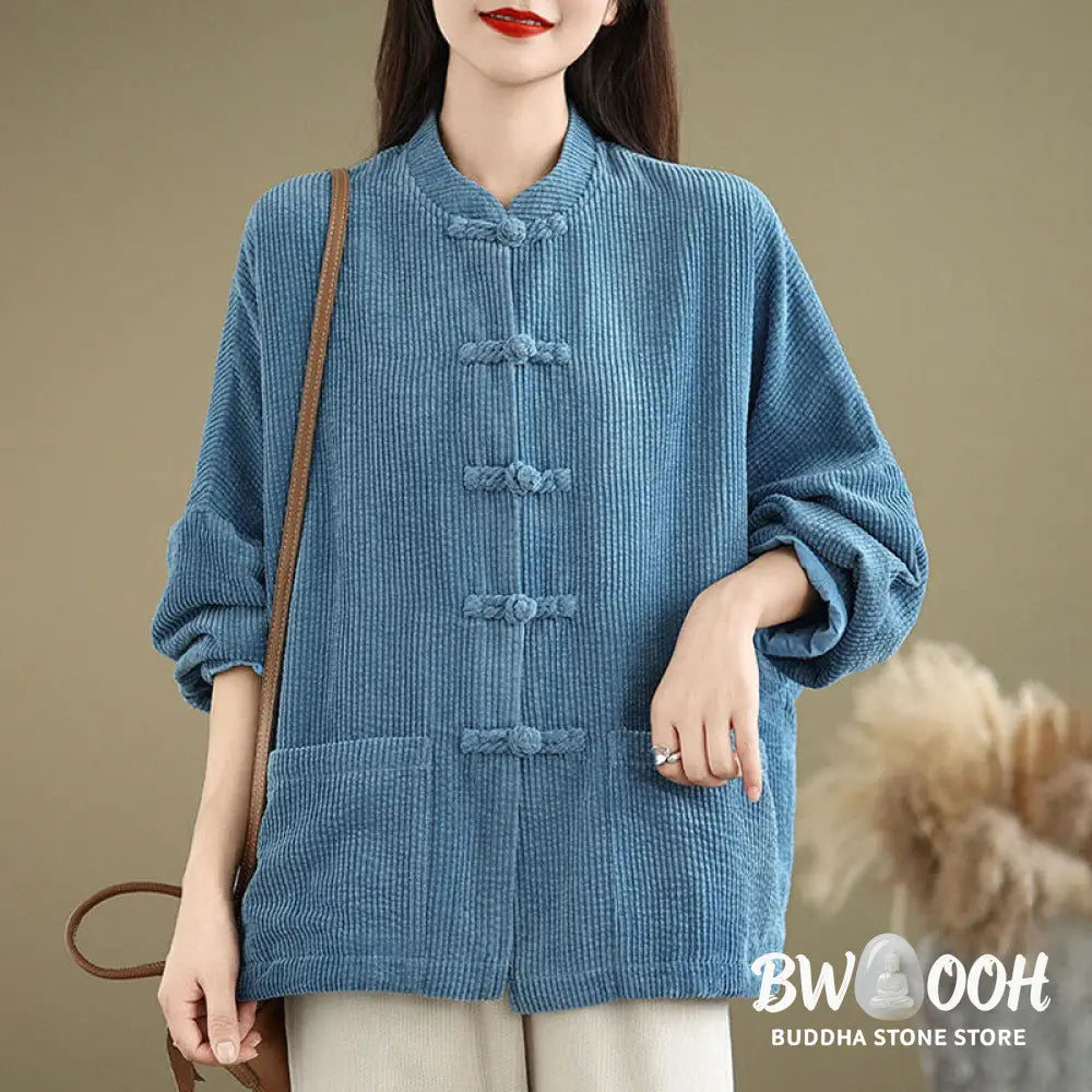 Buddha Stones Frog-button Stand Collar Women’s Corduroy Jacket - Women’s Jacket