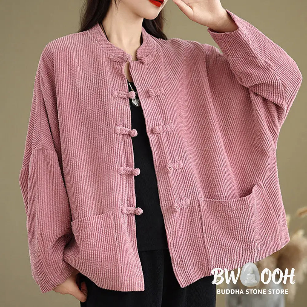 Buddha Stones Frog-button Stand Collar Women’s Corduroy Jacket - Women’s Jacket
