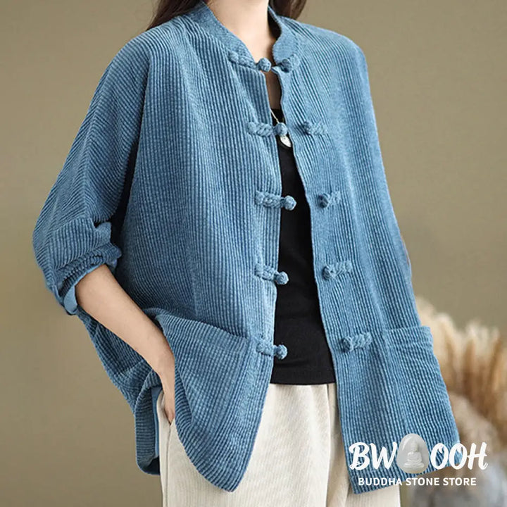 Buddha Stones Frog-button Stand Collar Women’s Corduroy Jacket - Women’s Jacket