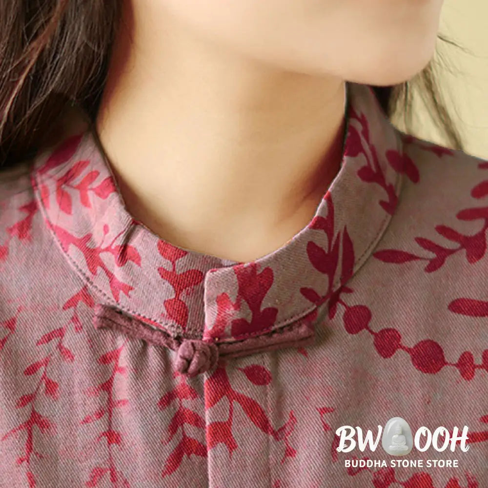 Buddha Stones Frog-button Vine Leaves Women’s Coat With Pockets - Women’s Coat