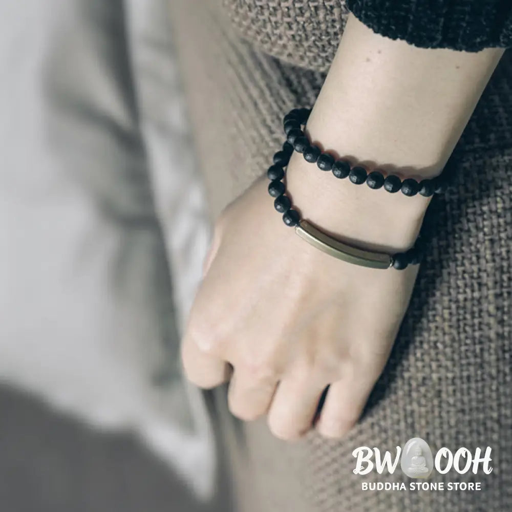 Buddha Stones Frosted Cut Surface Black Onyx Copper Brass Double Wrap Protection Bracelet - BWOOOH - Bracelet