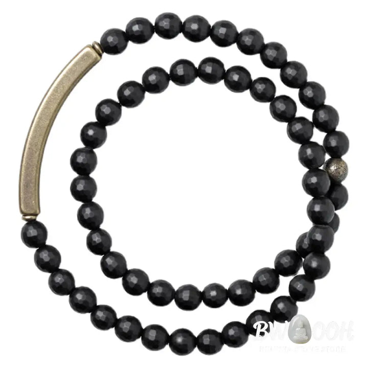 Buddha Stones Frosted Cut Surface Black Onyx Copper Brass Double Wrap Protection Bracelet - BWOOOH - Bracelet