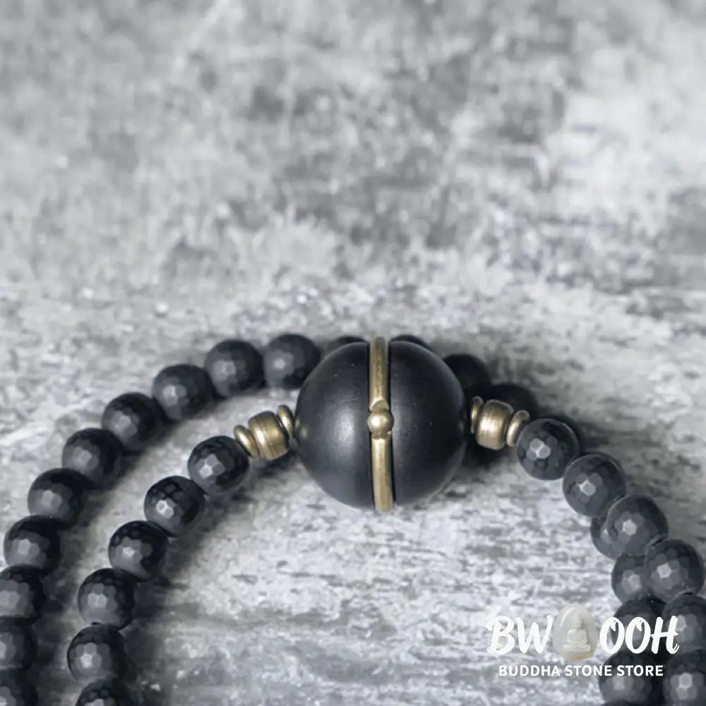 Buddha Stones Frosted Cut Surface Black Onyx Ebony Beads Double Wrap Protection Bracelet - BWOOOH - Bracelet