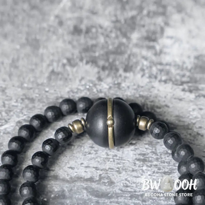 Buddha Stones Frosted Cut Surface Black Onyx Ebony Beads Double Wrap Protection Bracelet - BWOOOH - Bracelet