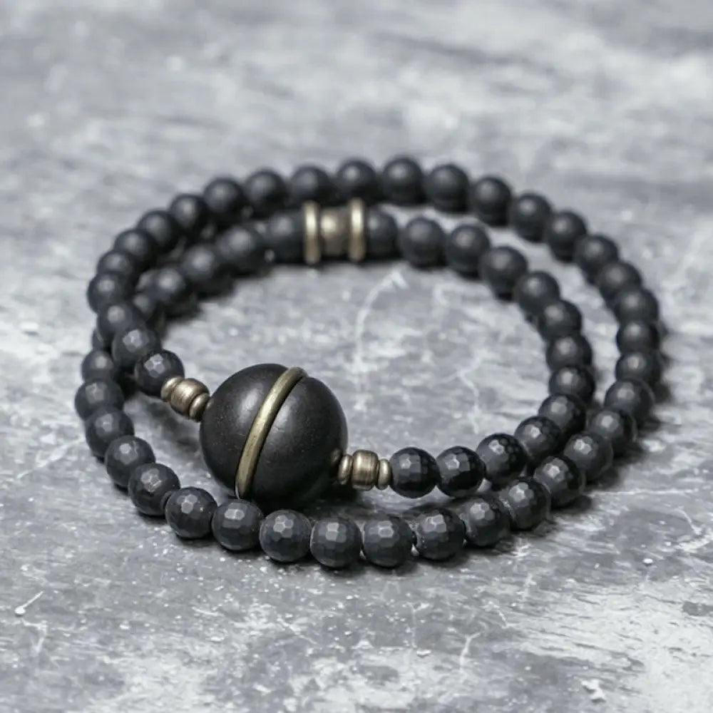 BWOOOH Frosted Cut Surface Black Onyx Ebony Beads Double Wrap Protection Bracelet - BWOOOH - Black Onyx
