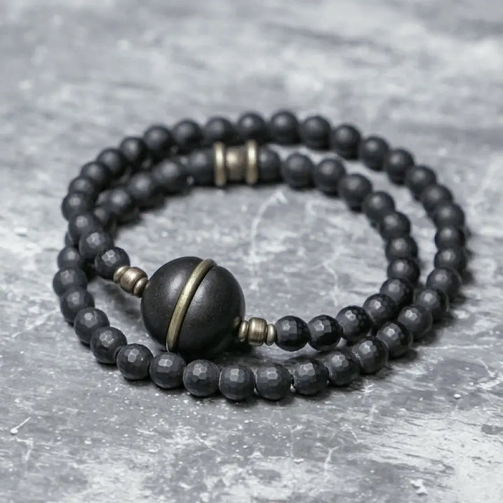 BWOOOH Frosted Cut Surface Black Onyx Ebony Beads Double Wrap Protection Bracelet - BWOOOH - Black Onyx