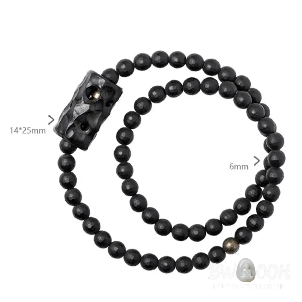 Buddha Stones Frosted Cut Surface Black Onyx Ebony Double Wrap Protection Bracelet - BWOOOH - Bracelet
