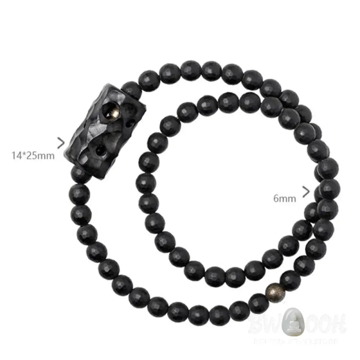 Buddha Stones Frosted Cut Surface Black Onyx Ebony Double Wrap Protection Bracelet - BWOOOH - Bracelet