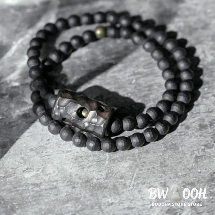 Buddha Stones Frosted Cut Surface Black Onyx Ebony Double Wrap Protection Bracelet - BWOOOH - Bracelet
