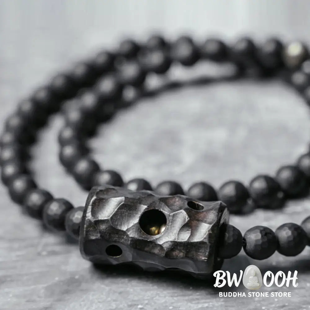 Buddha Stones Frosted Cut Surface Black Onyx Ebony Double Wrap Protection Bracelet - BWOOOH - Bracelet