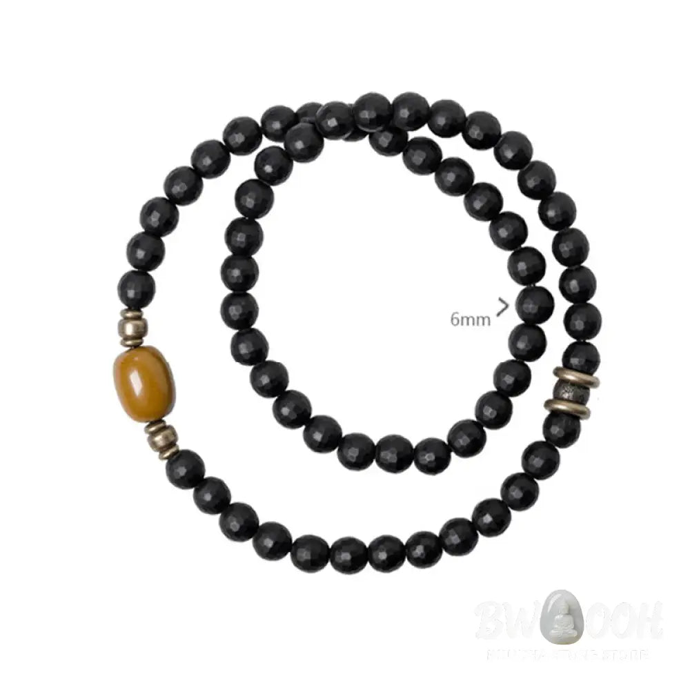 Buddha Stones Frosted Cut Surface Black Onyx Topaz Beads Double Wrap Protection Bracelet - BWOOOH - Bracelet