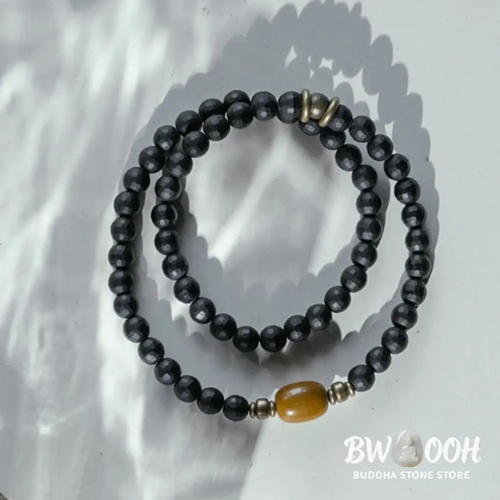 Buddha Stones Frosted Cut Surface Black Onyx Topaz Beads Double Wrap Protection Bracelet - BWOOOH - Bracelet