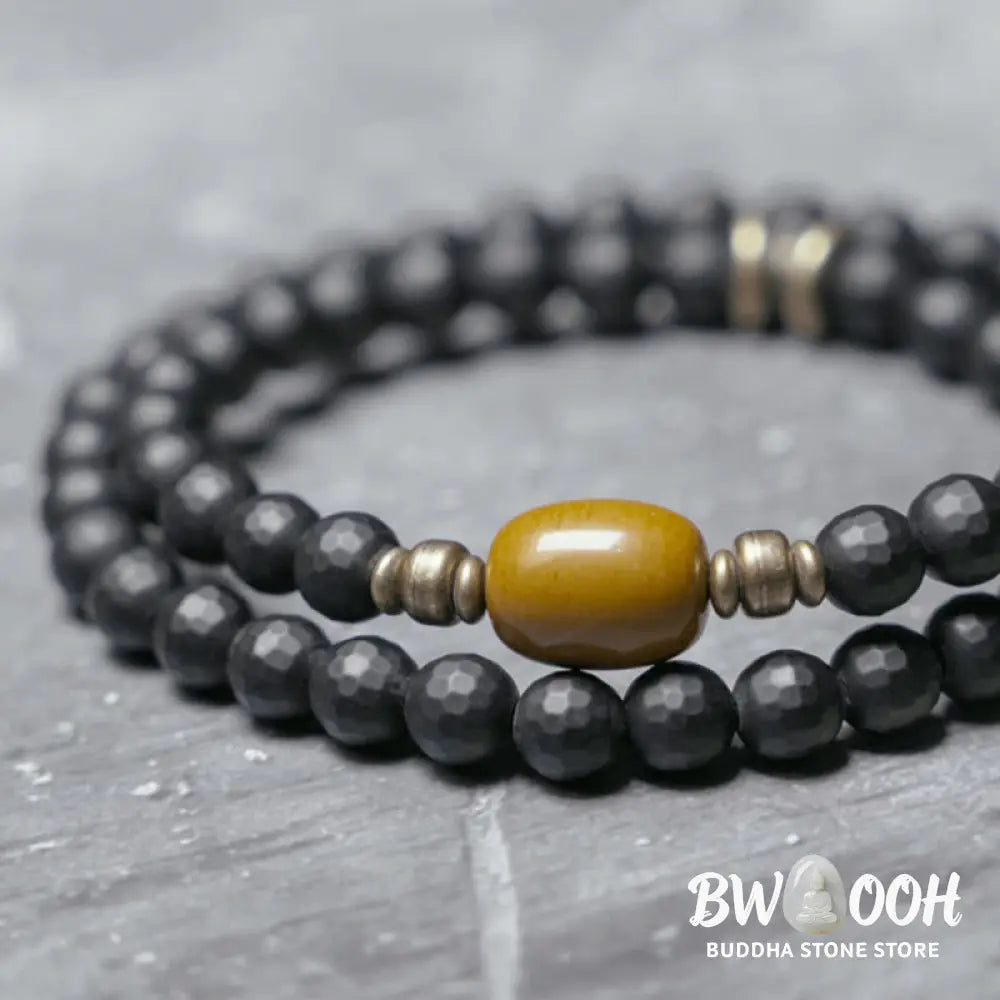 Buddha Stones Frosted Cut Surface Black Onyx Topaz Beads Double Wrap Protection Bracelet - BWOOOH - Bracelet