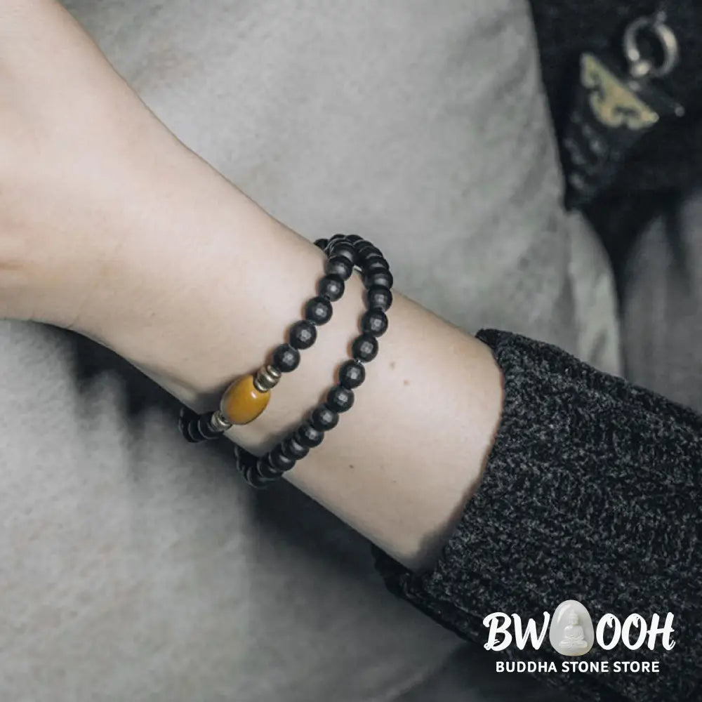 Buddha Stones Frosted Cut Surface Black Onyx Topaz Beads Double Wrap Protection Bracelet - BWOOOH - Bracelet