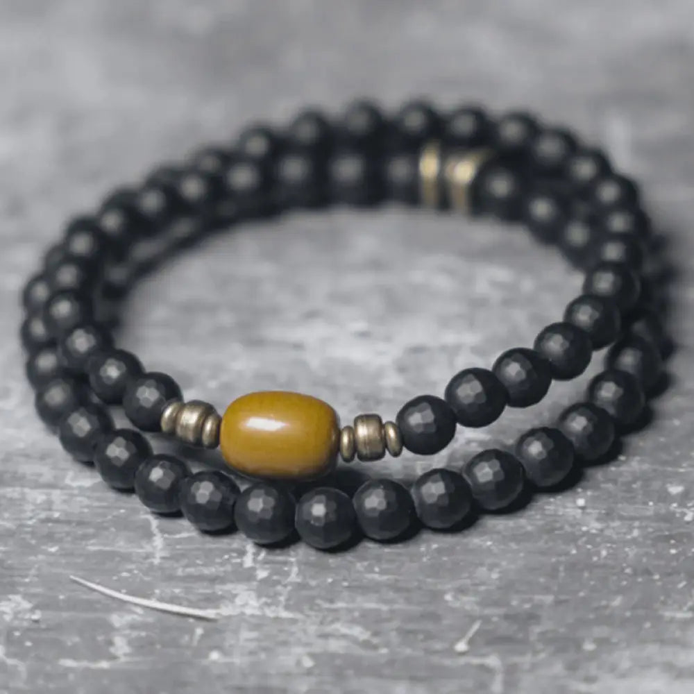 BWOOOH Frosted Cut Surface Black Onyx Topaz Beads Double Wrap Protection Bracelet - BWOOOH - Black Onyx