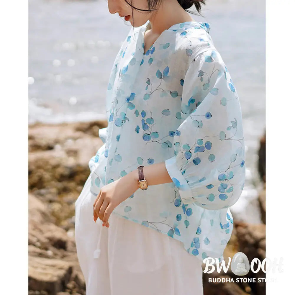 Buddha Stones Fruits Leaves Pattern Lantern Sleeve Top Loose Tee T-shirt - T-shirt