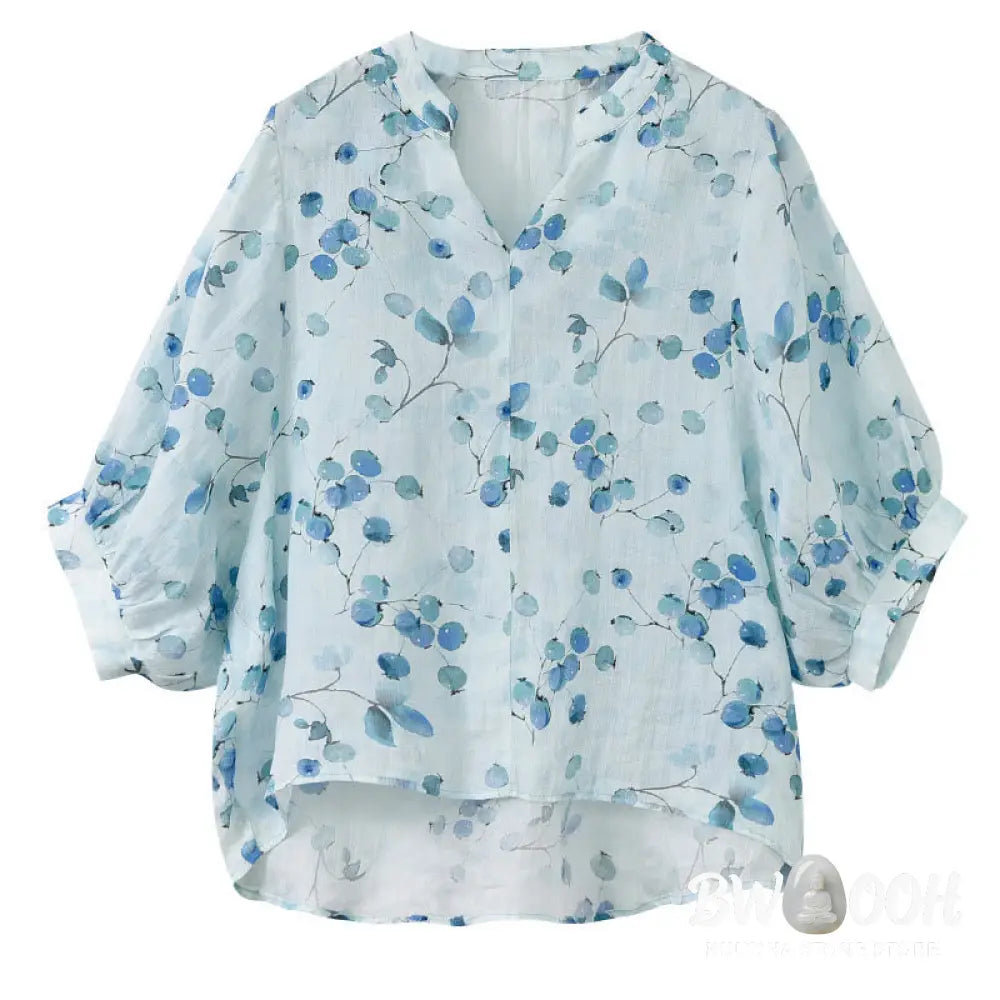 Buddha Stones Fruits Leaves Pattern Lantern Sleeve Top Loose Tee T-shirt - T-shirt