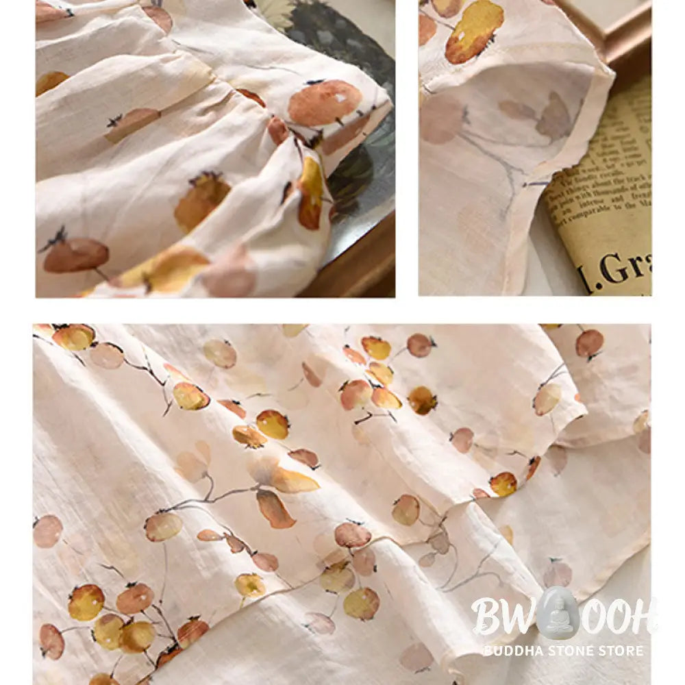 Buddha Stones Fruits Leaves Pattern Lantern Sleeve Top Loose Tee T-shirt - T-shirt