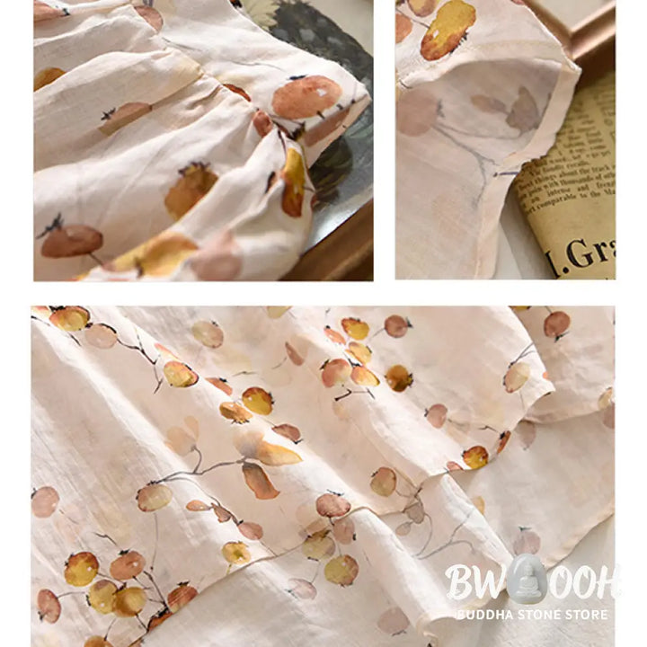 Buddha Stones Fruits Leaves Pattern Lantern Sleeve Top Loose Tee T-shirt - T-shirt