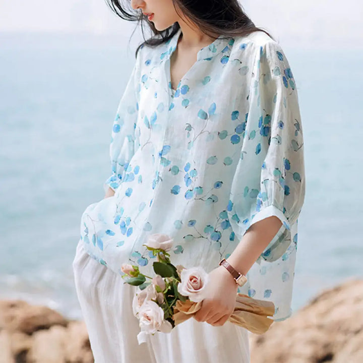 BWOOOH printed yoga pants - Fruits Leaves Pattern Lantern Sleeve Top