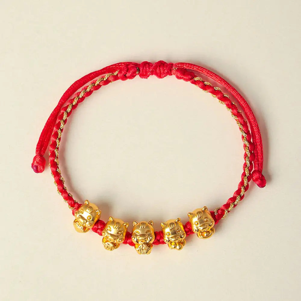 Buddha Stones Fu Character 999 Sterling Silver Year Of The Horse Prosperity Red String Bracelet - Five Horses(Wrist
