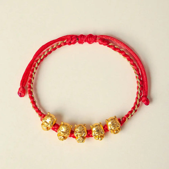 Buddha Stones Fu Character 999 Sterling Silver Year Of The Horse Prosperity Red String Bracelet - Five Horses(Wrist