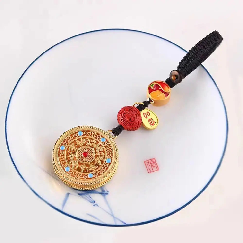 Buddha Stones Fu Character Blessing Ruyi Charm Key Chain - Round Key Chain - Key Chain