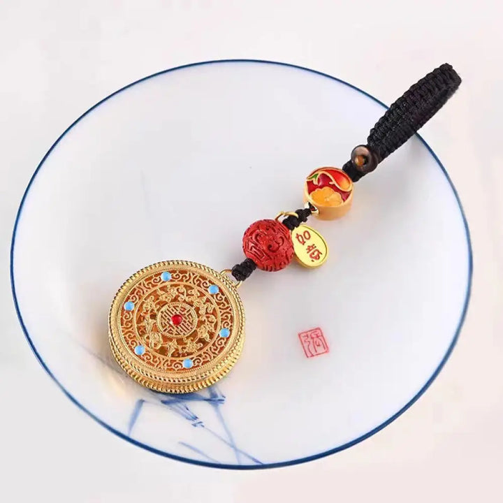 Buddha Stones Fu Character Blessing Ruyi Charm Key Chain - Round Key Chain - Key Chain