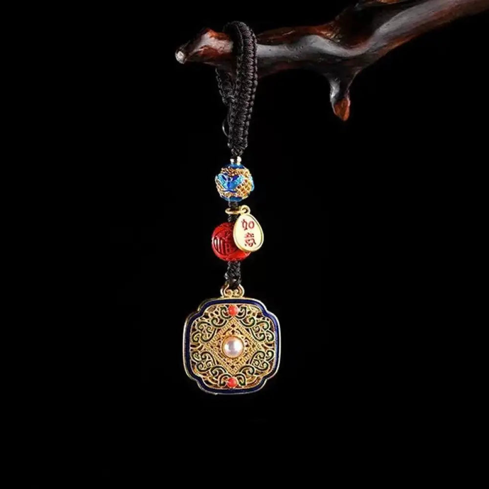 Buddha Stones Fu Character Blessing Ruyi Charm Key Chain - Square Fu Character Key Chain - Key Chain