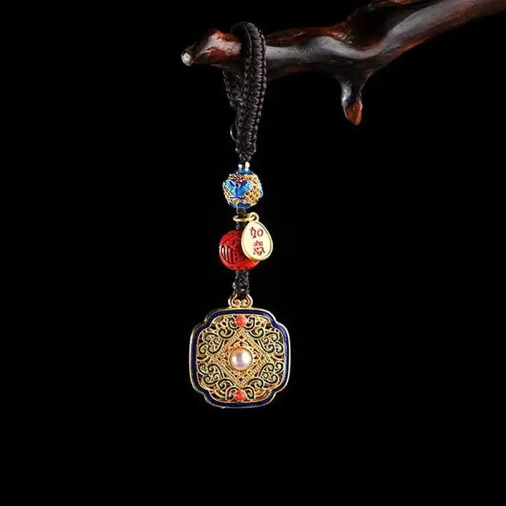 Buddha Stones Fu Character Blessing Ruyi Charm Key Chain - Square Fu Character Key Chain - Key Chain