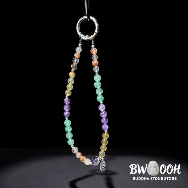 Buddha Stones Fu Character Charm Super Seven Crystal Growth Key Chain Phone Hanging Decoration - Super Seven