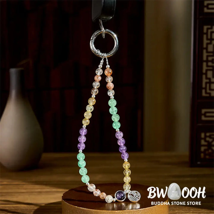 Buddha Stones Fu Character Charm Super Seven Crystal Growth Key Chain Phone Hanging Decoration - Super Seven