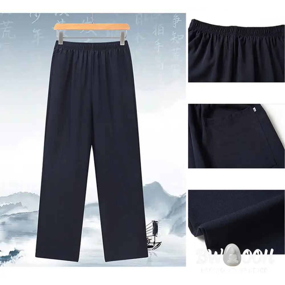 Buddha Stones Fu Character Chinese Knotting Embroidery Tang Suit Traditional Short Sleeve Top Pants Clothing Men’s Set