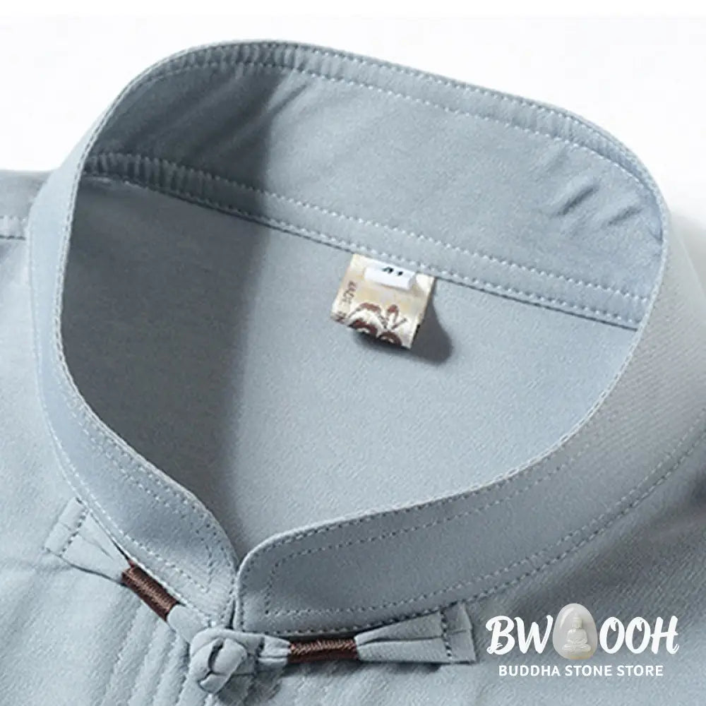 Buddha Stones Fu Character Embroidery Tang Suit Traditional Frog-Button Short Sleeve Top Pants Clothing Men’s Set