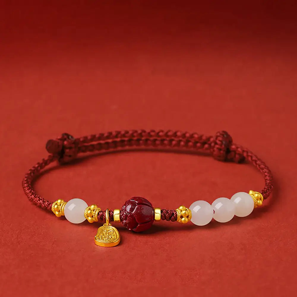 BWOOOH Fu Character Jade Cinnabar 24K Gold Plated Luck Red String Bracelet - BWOOOH - Jade Cinnabar (Wrist